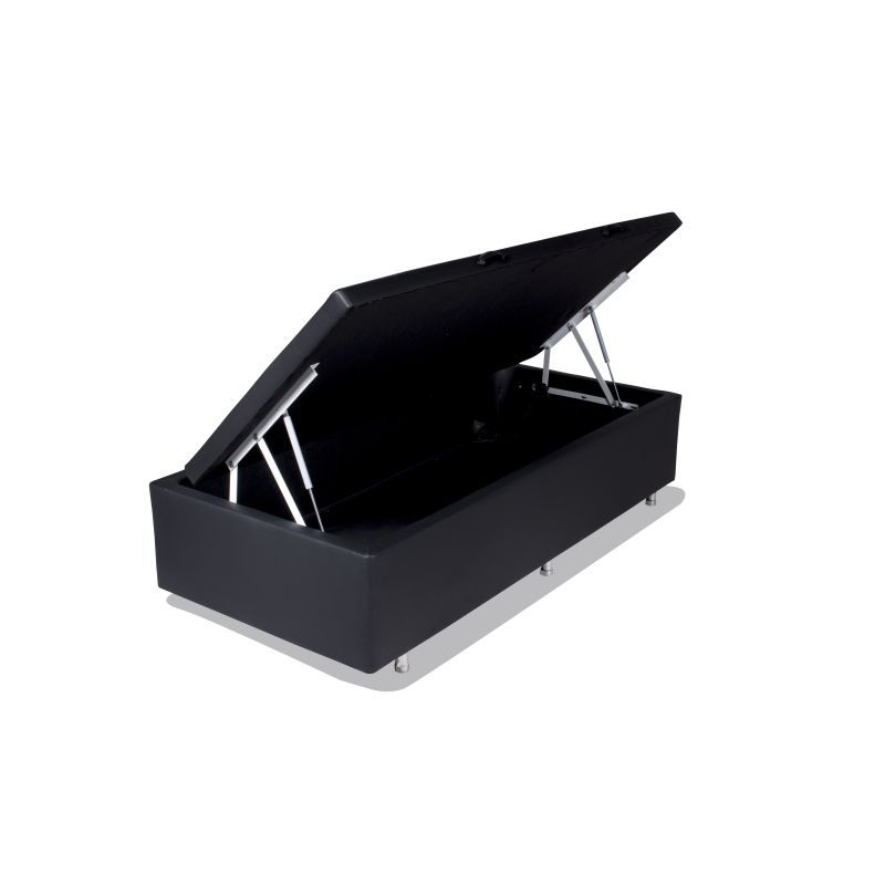 Box com Baú Suede Preto Solteiro 88x188x44cm