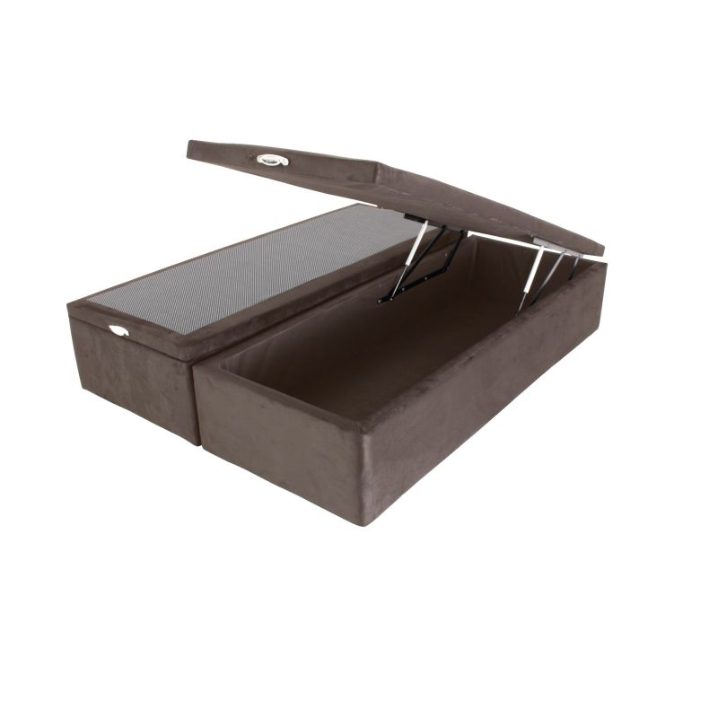Box com Baú King Suede Café 193x203x44cm