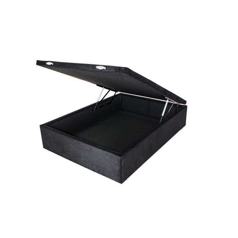 Box com Baú Suede Preto Casal 138x188x44cm