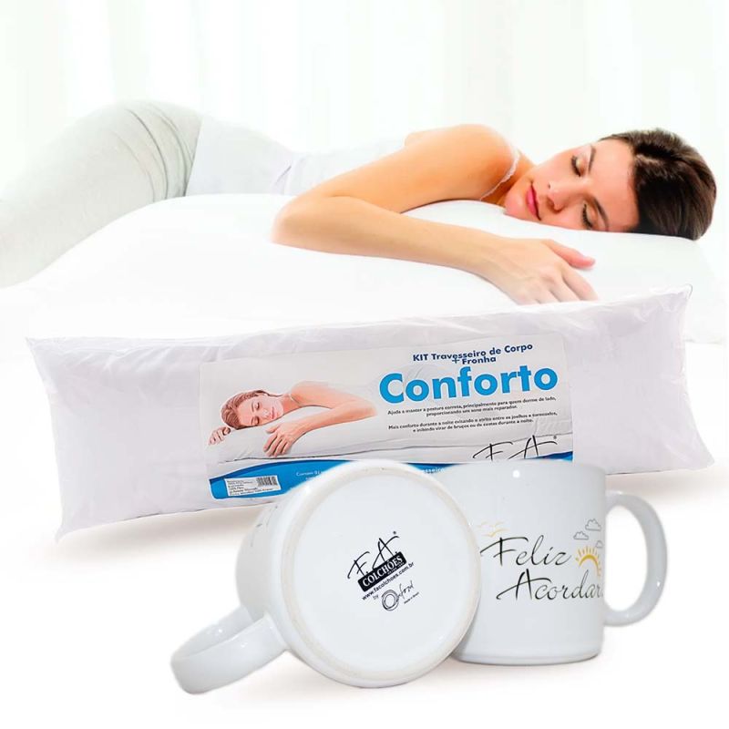 Kit 1 Travesseiro de Corpo + 2 Canecas Feliz Acordar Oxford