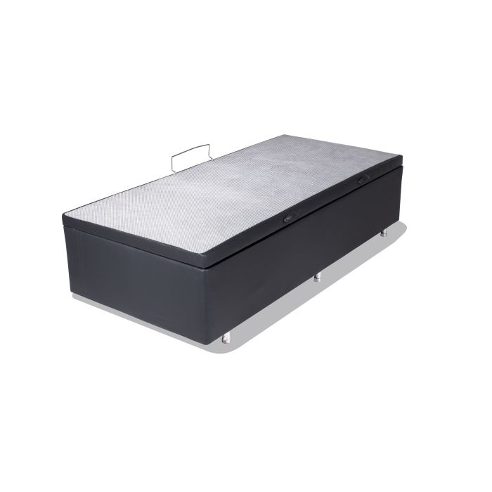 Box com Baú Suede Preto Solteiro 88x188x44cm