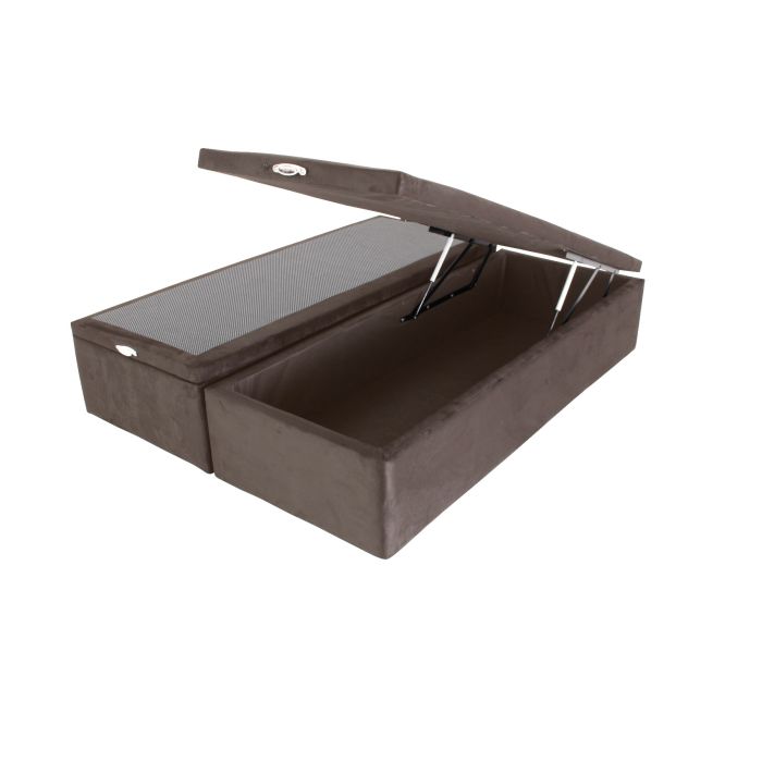 Box com Baú King Suede Café 193x203x44cm
