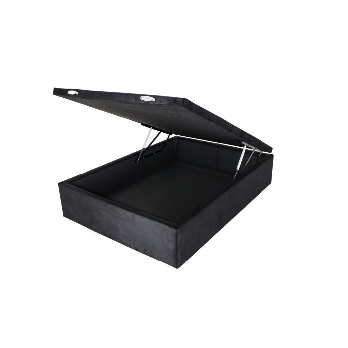 Box com Baú Suede Preto Casal 138x188x44cm