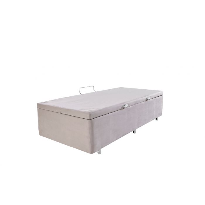 Box com Baú Suede Bege Solteiro 88x188x44cm