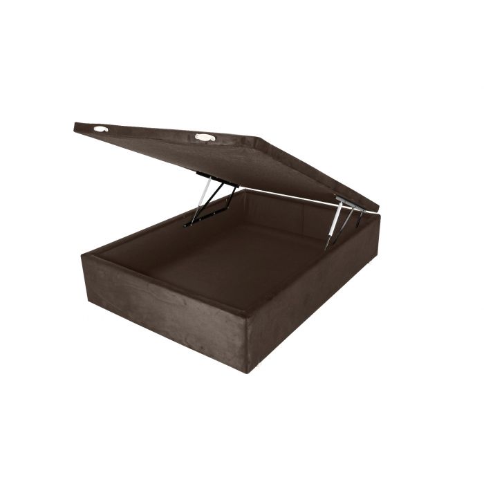 Box com Baú Suede Café Casal 138x188x44cm