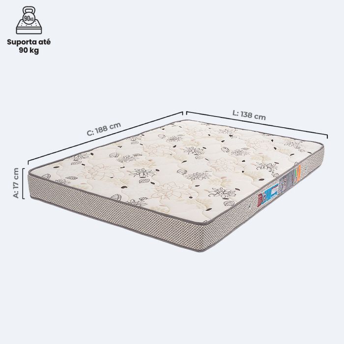 Colchão Ícaro Casal 138x188x17 cm Espuma D28 certificada - FA Colchões