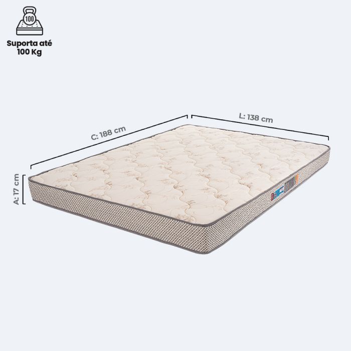 Colchão Casal  Espuma D33 certificada 138x188x17cm - Ícaro