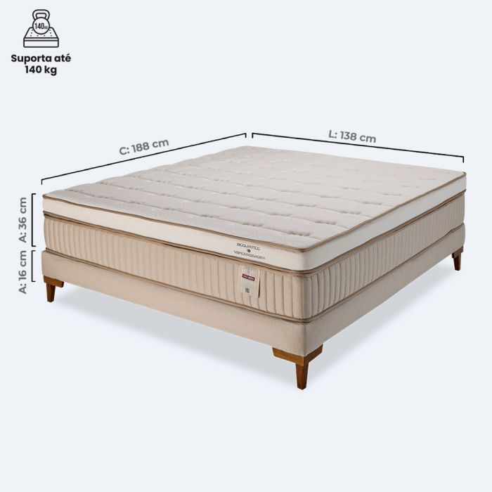 Cama Box Casal Molas Ensacadas Vibro massagem 138x188x71cm - Terapeutic