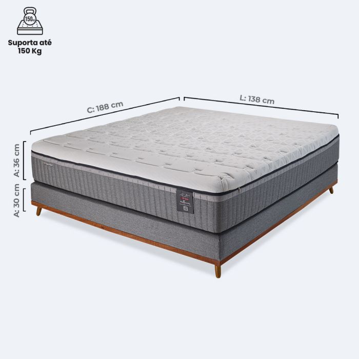 Cama Box Casal Max Recovery Molas Ensacadas HCell e Viscoelástica 138x188cm  F.A. Colchões
