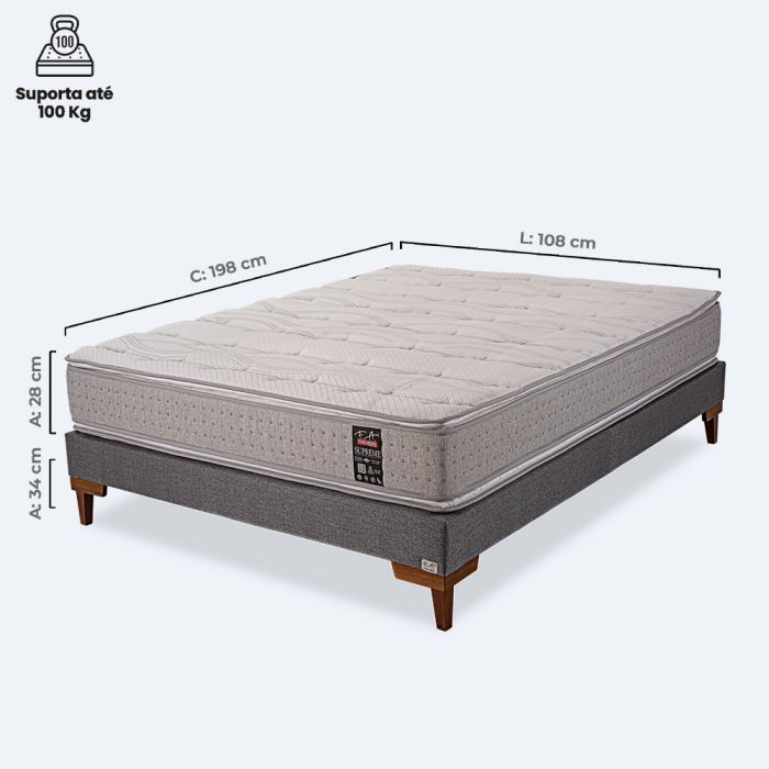 Colchão e Box Viúva Espuma D33 Viscoelástica 108x198x62cm - Supreme