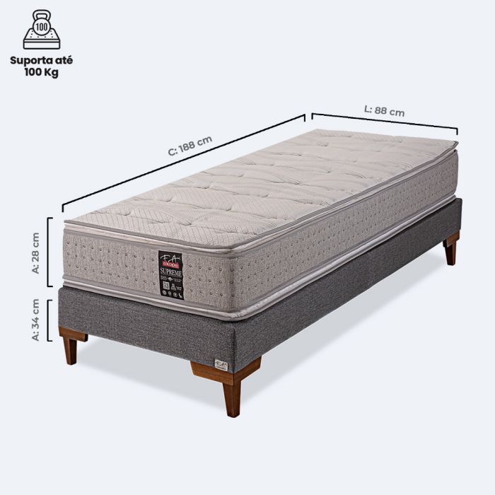 Colchão e Box Solteiro Espuma D33 Viscoelástica 88x188x62cm - Supreme