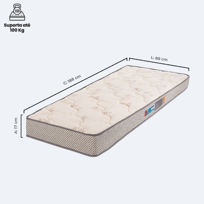 Colchão Ícaro Solteiro 88x188x17cm Espuma D33 Certificada - FA Colchões