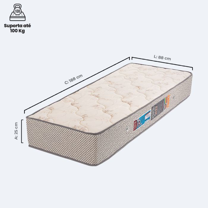 Colchão Solteiro 88x188x25cm Espuma D33 Certificada - Ícaro